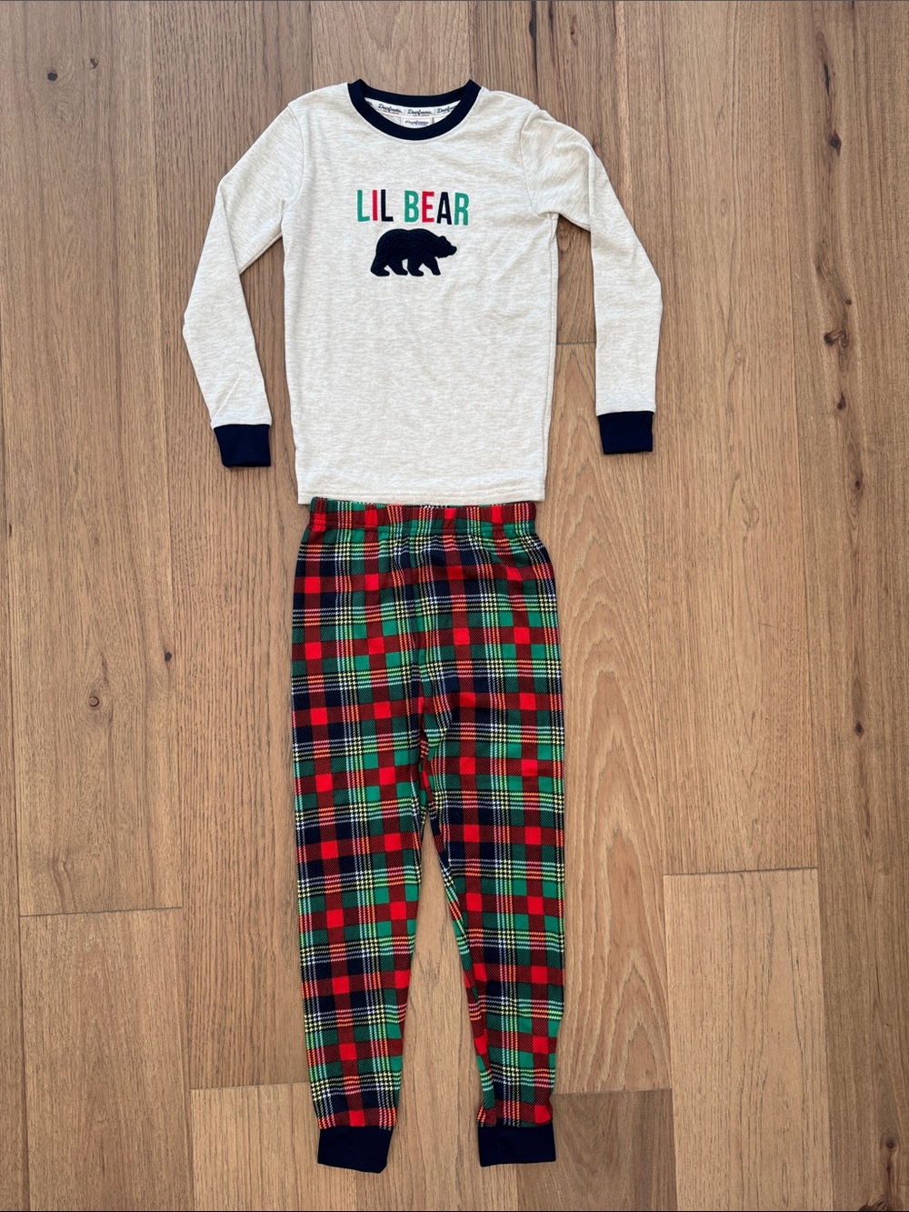 Dearfoams Boys Kids Lil Bear Plaid  2 Piece NWT Long Sleeve Pajama Set Size 10